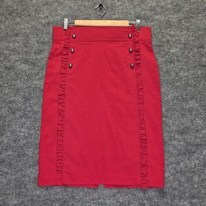Love Scarlett Skirt Womens Medium High Waist Pencil Ruffle Button Detail Career